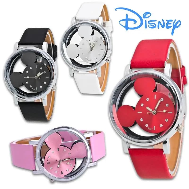 Orologio al quarzo Disney Topolino con quadrante cavo con strass, cinturino sintetico, orologio da polso alla moda, regalo per donne, adolescenti, adulti