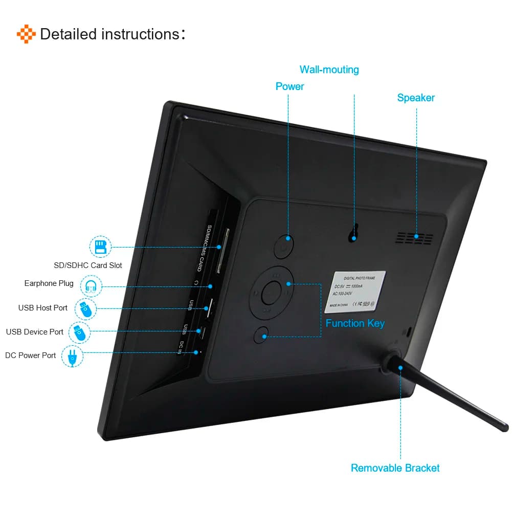 Cornice Digitale da 10 Pollici con Slot USB/Carta, Autoportante per Scrivania