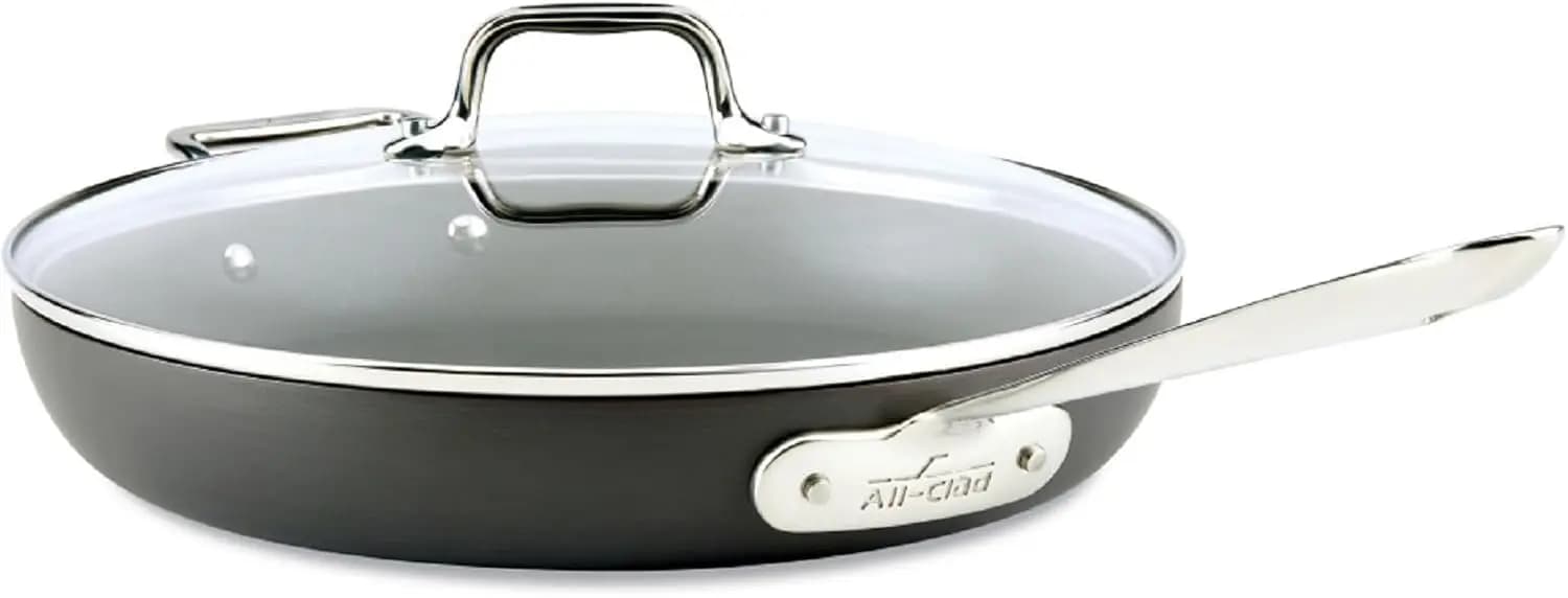 Padella antiaderente da 12 pollici, sicura per induzione e forno fino a 500°F, da carne compatibile con coperchio, pentole nere