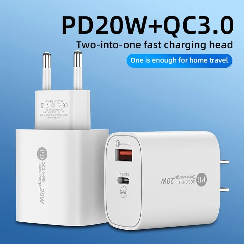 GEFENIS PD 20W Caricatore USB C Ricarica rapida Adattatore per caricabatterie da muro Quick Charge 3.0 per IPhone 15 14 13 Samsung Xiaomi USB Phone Ch