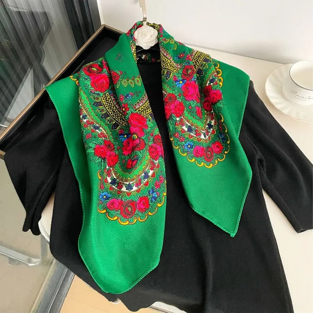 High Quality 70X70CM Flower Head Scarf Sunscreen Ethnic Style Scarf Shawl Square Polyester Headwraps