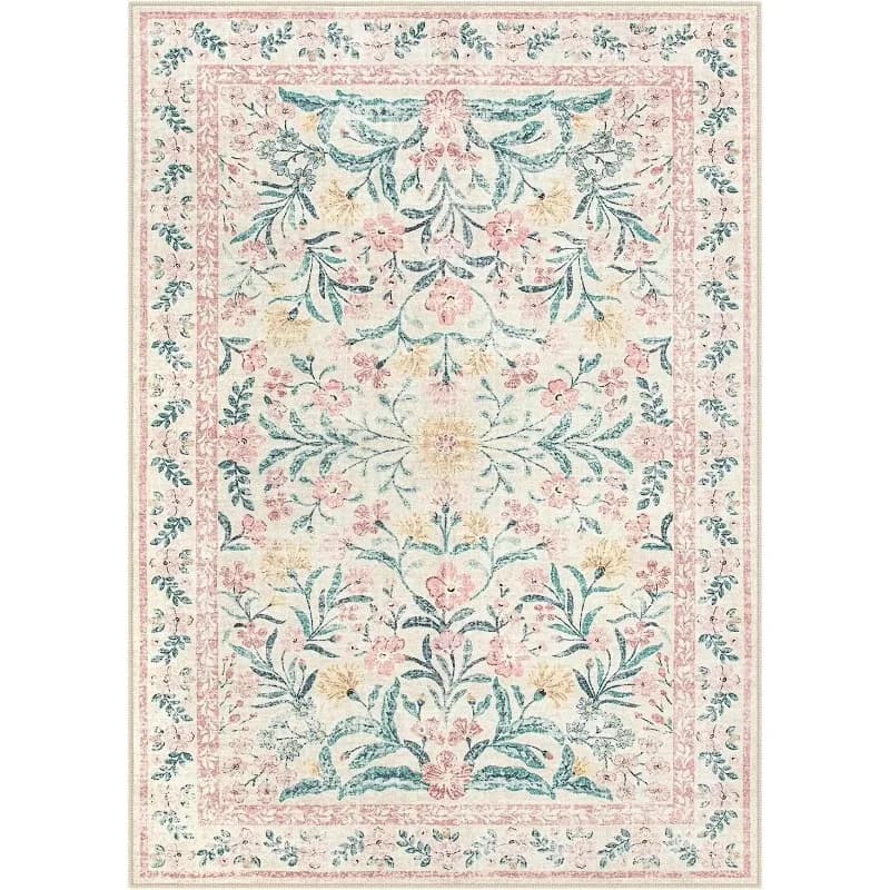 Tappeto da soggiorno Tappetino morbido antiscivolo lavabile in lavatrice Tappeto floreale rosa bohemien Tappetini per la decorazione della casa per camera da letto Tappeti lavabili