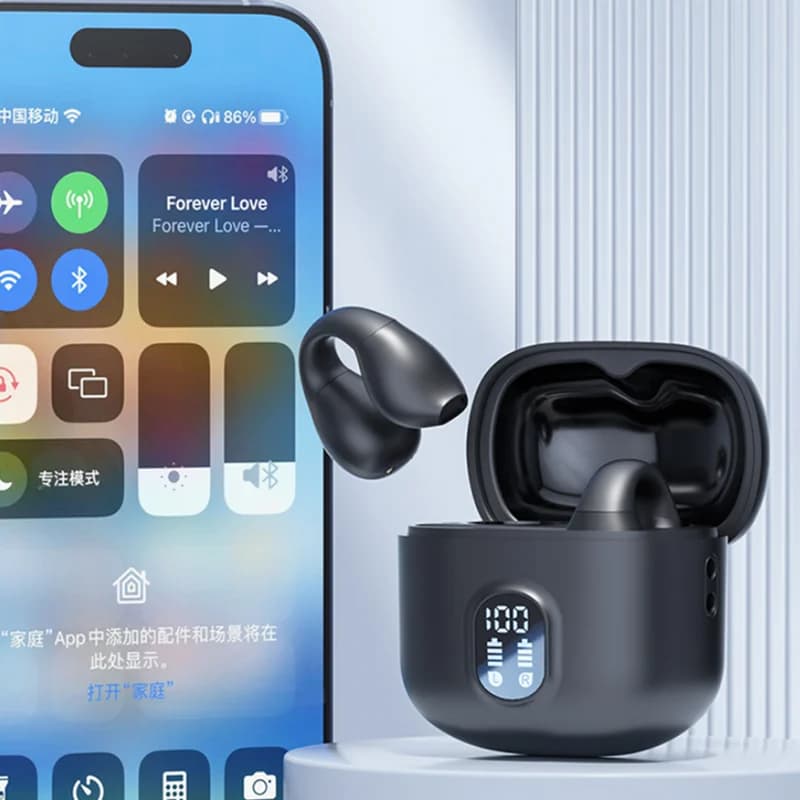 HD Noise Reduction Music Earphones Bluetooth 5.4 Headsets Ultra Long Battery Life Ear Clip Wireless Headphones TWS Sports Earbud