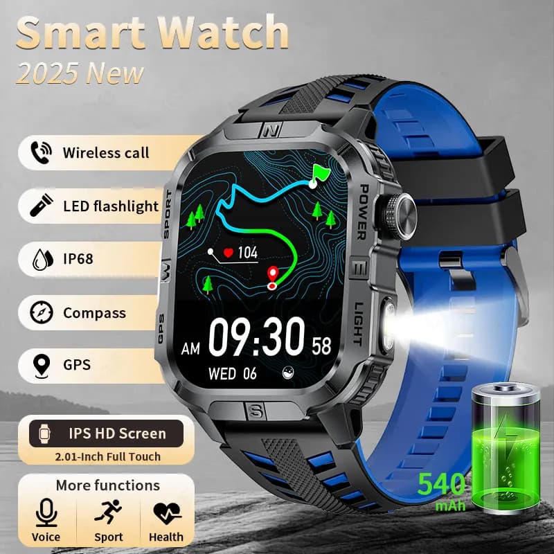Nuovo Smartwatch LIGE da uomo con GPS, torcia LED, batteria da 540mAh, monitoraggio della frequenza cardiaca e della salute, impermeabile, per lo sport.