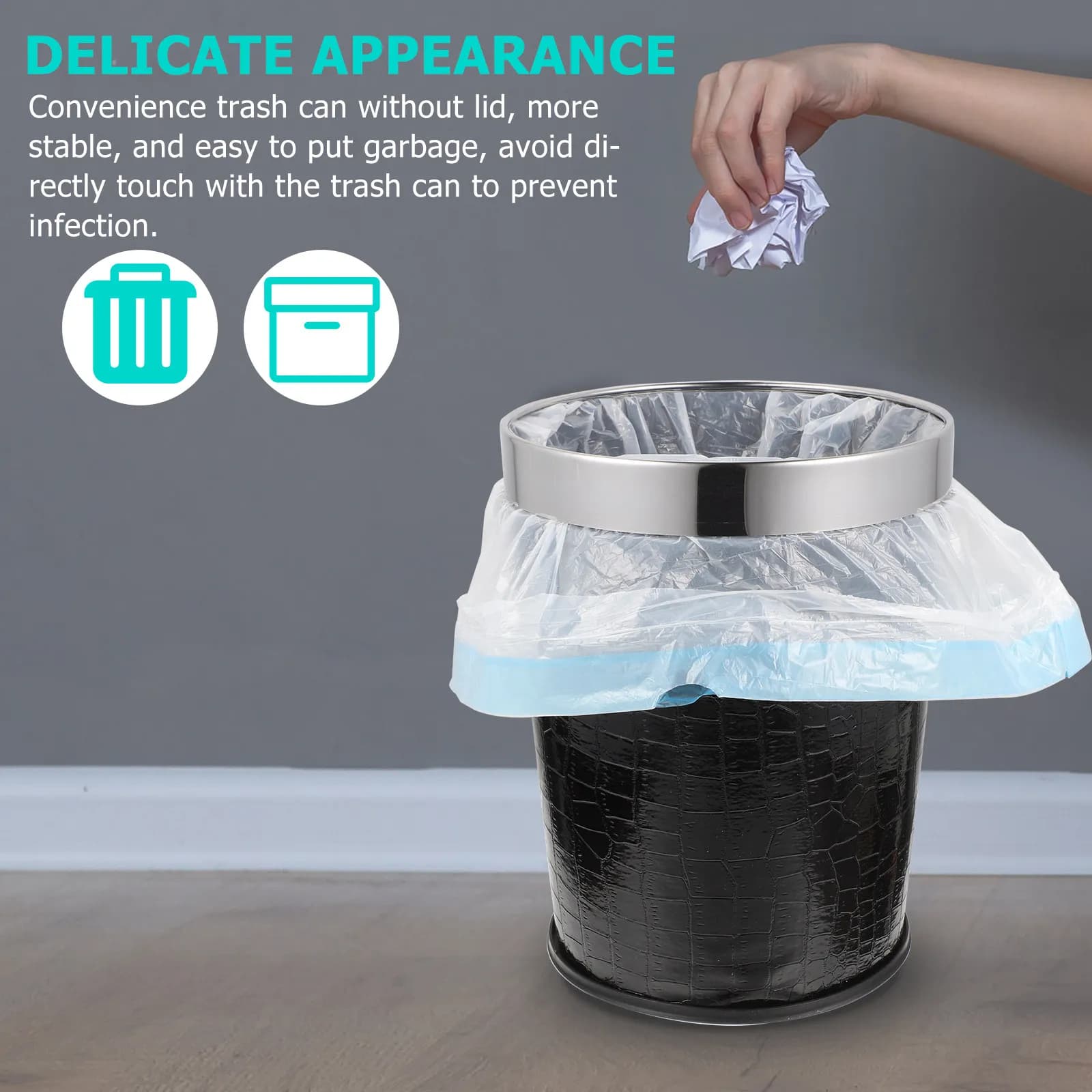 Cestino per Rifiuti Domestici in Plastica Senza Coperchio, Bidone per Bagno e Cucina, Contenitore Multifunzione per Rifiuti, Piccolo Cestino per Bagno