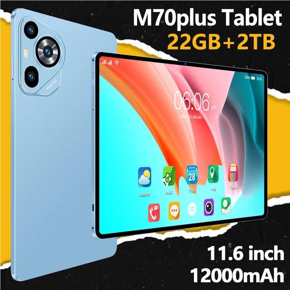 Tavolette M70plus originali Android 15 22GB + 2TB Tablet PC per bambini per bambini Versione globale 5G Dual SIM 12000mAh Tavolette da gioco WiFi