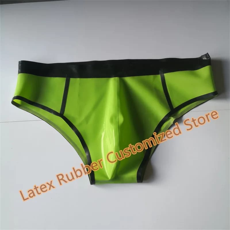 Latex Shorts Green with Black Briefs Cosplay Costumes for Mean Wear Customize 0.4mm Sexy Lingerie Cosplay Costumes for men