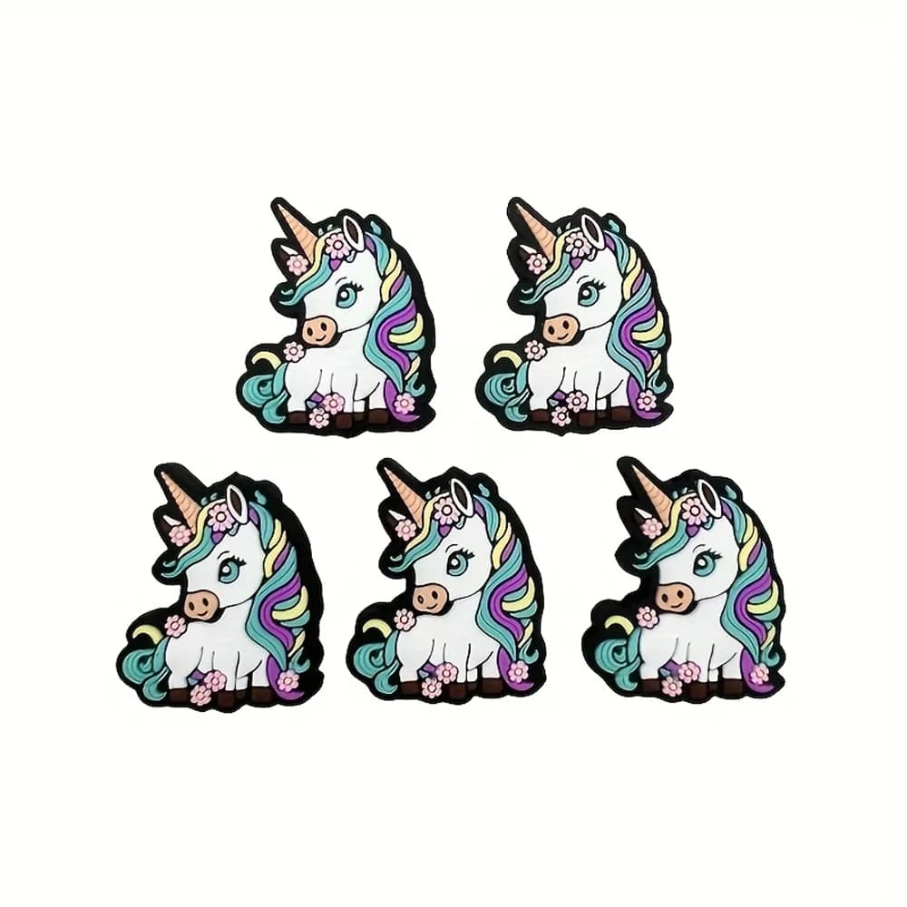 5/25/51PCS 2D Unicorn series silicone bead set, perfect for DIY handmade crafts such as keychains, necklaces, bracelets, etc