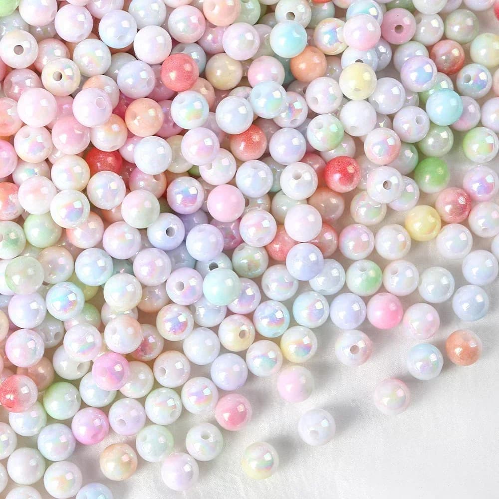 Perline Acriliche Rotonde Colorate AB da 6, 8, 10mm, Perline Distanziatrici Sciolte per Creazione Gioielli Fai da Te, Accessori per Braccialetti Fatti a Mano