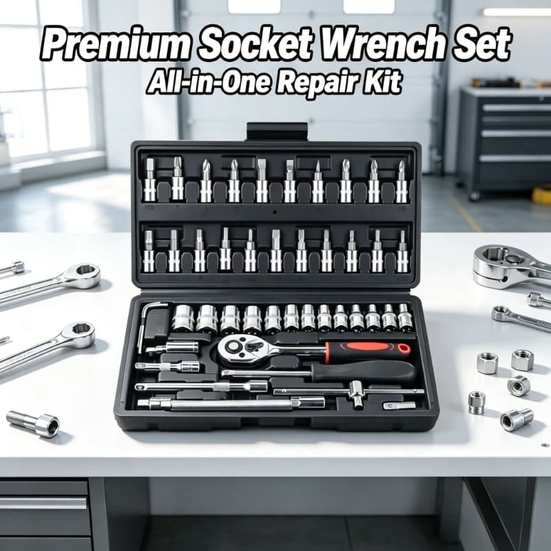 1/4 Inch Ratchet Wrench Set 46Pcs, Black Socket Tool Kit, Portable Durable Hand Tools for Auto & Household Repair Work