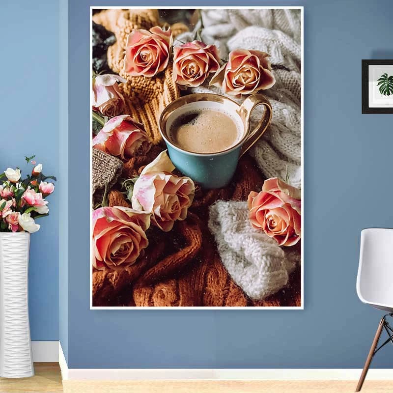 Rose Coffee 5D Diamond Painting Full Diamond Art Embroidery Gift Hotel Office Room Home Decor DIY Diamond Cross Stitch Kits