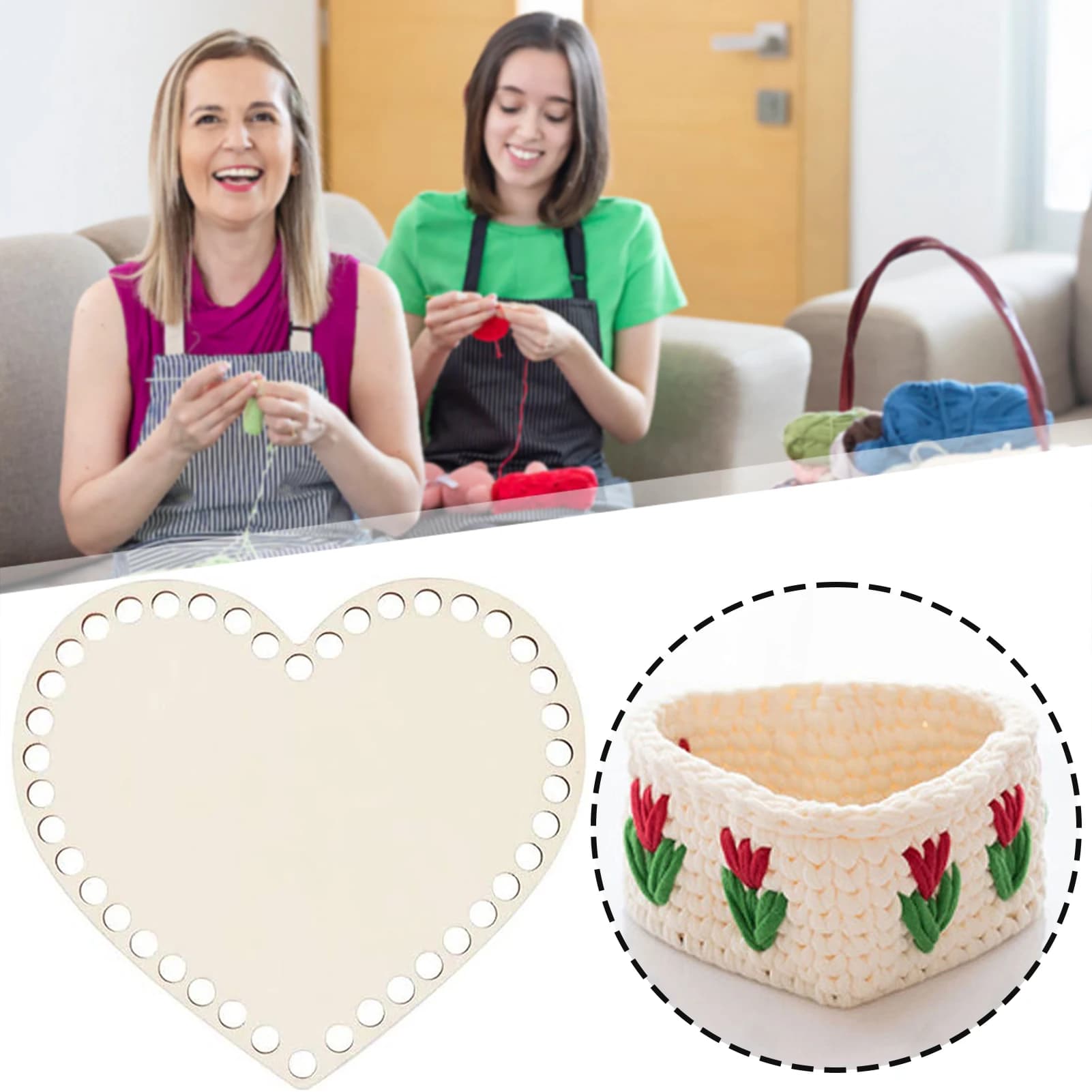 Fondo del cestino in legno per lavorare a maglia Borsa all'uncinetto Base per maglieria per tessitura a forma di cuore in legno non finito per principianti di maglieria