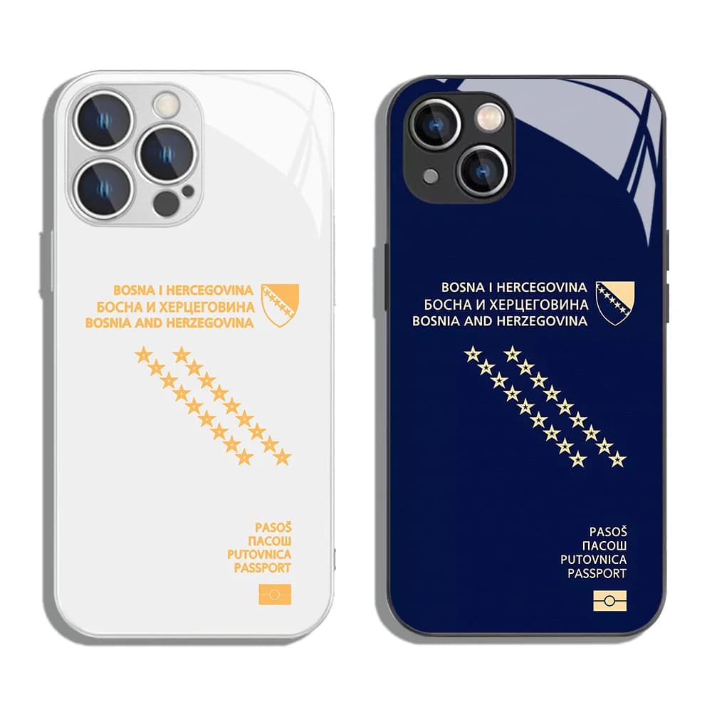Custodia per telefono color metallizzato con passaporto Bosnia ed Erzegovina per iPhone X XR XS 16 15 14 13 12 Mini 11 Pro Max 7 8 SE20 Plus Cover