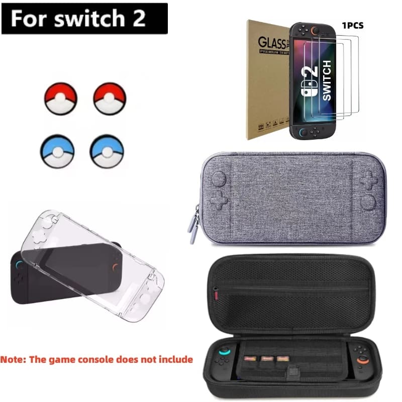 Per accessori Switch 2 con protezione per lo schermo Tappo di protezione per joystick in vetro temperato Borsa da viaggio Accessorio per custodia in cristallo