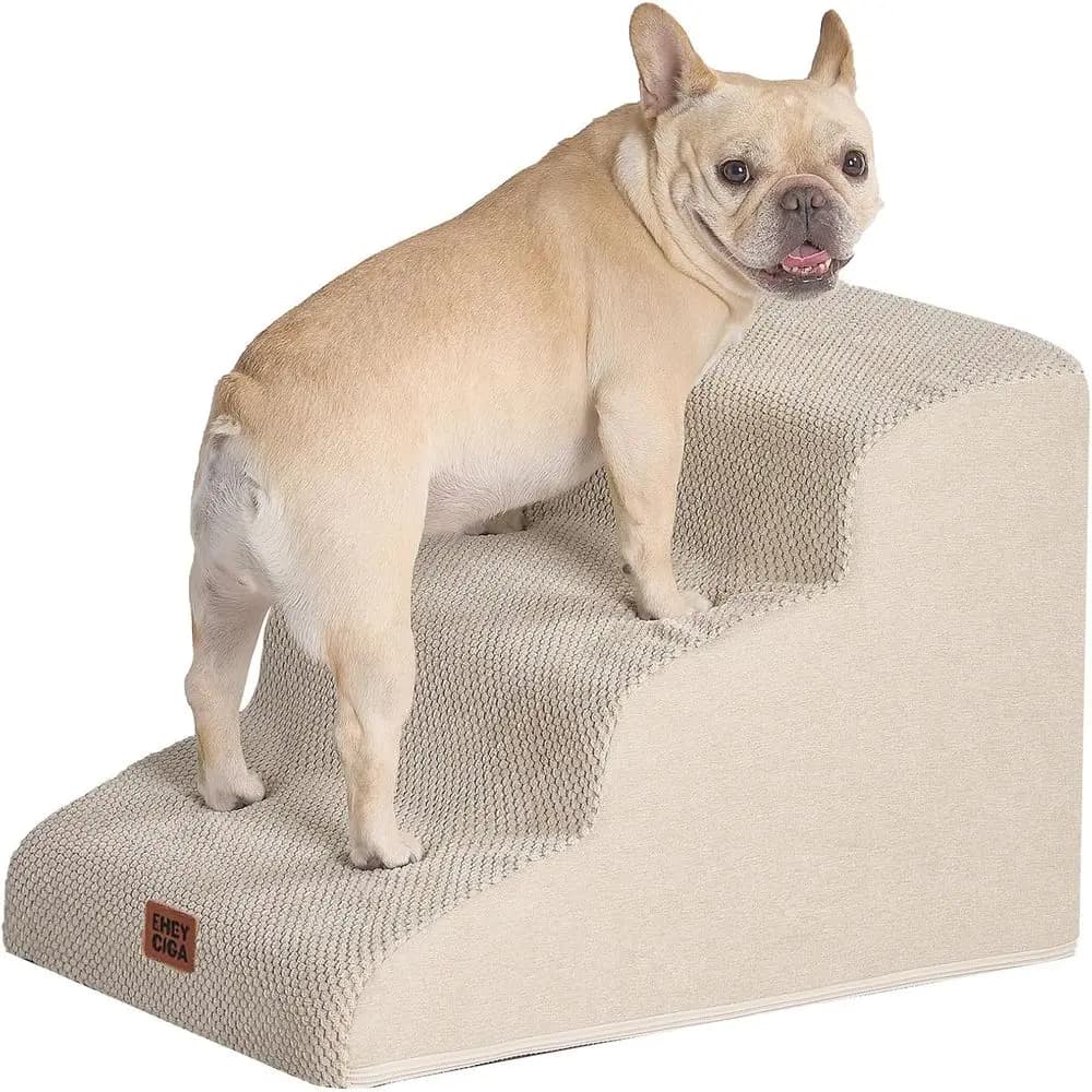 Curved Dog Stairs for Small Dogs, 15.7 H, 3-Step Pet Steps, Couch Sofa and Chair Access, Non-Slip Indoor, Beige