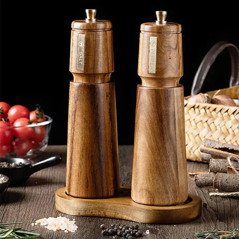 Set macina pepe in legno massello di acacia, macinapepe manuale in polvere di pepe nero, bottiglia per macinare sale marino con set base