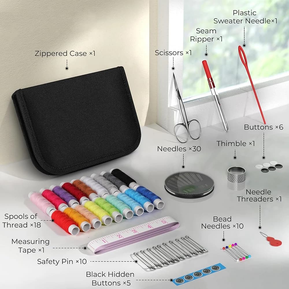 Kit da cucito con 86 accessori per cucire Forniture da cucito portatili per principianti Viaggi a casa Contiene forbici per filo Ditale Ago