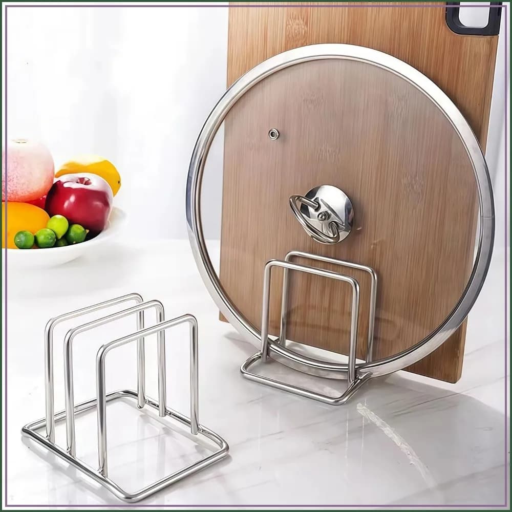Stainless Steel Cutting Board Organizer, Pot Lid Holder, Kitchen Storage Rack for Countertop, Space-Saving