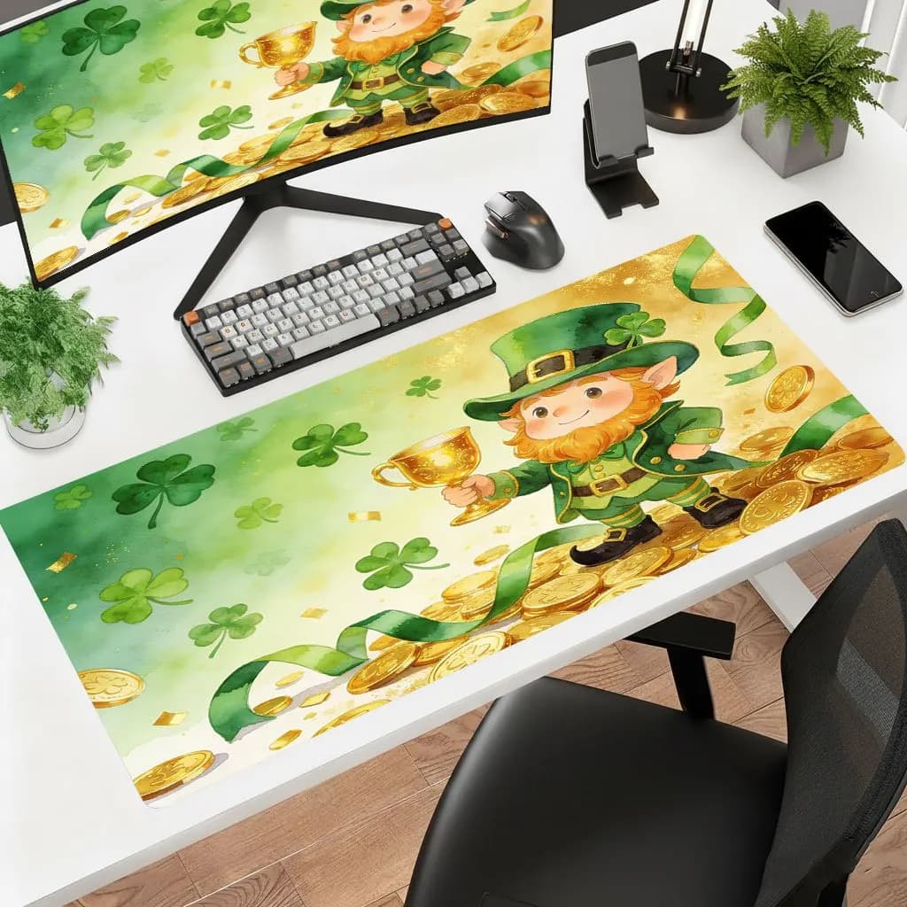 Brand Iron Art Mouse Pad Lucky Clover Gold Cup Dynamic Art Desk Mat Office Laptop Gaming Ultra HD Print Multi Size