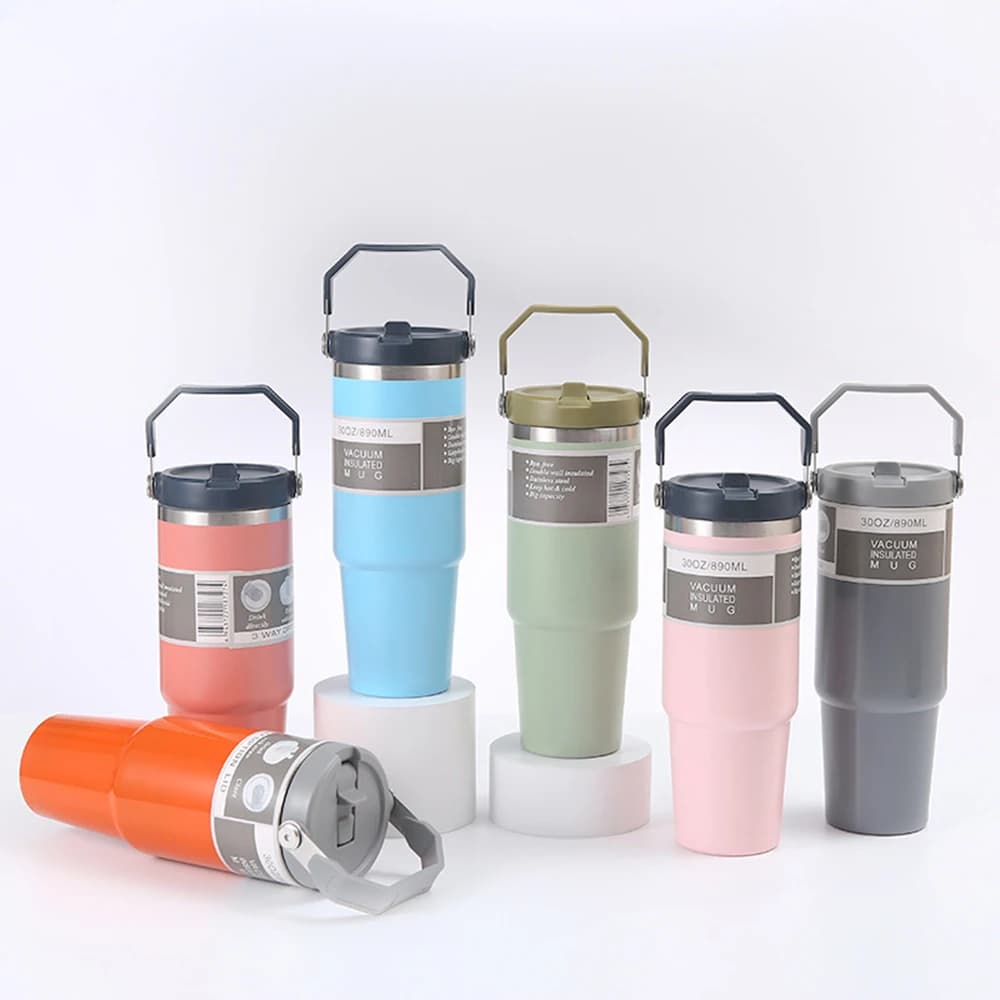 Portable 30 OZ Car Thermal Cup Stainless Steel Thermal Cup with Water Bottle Travel Sports Water Bottle with Handle Vacuum Coffee Bottle