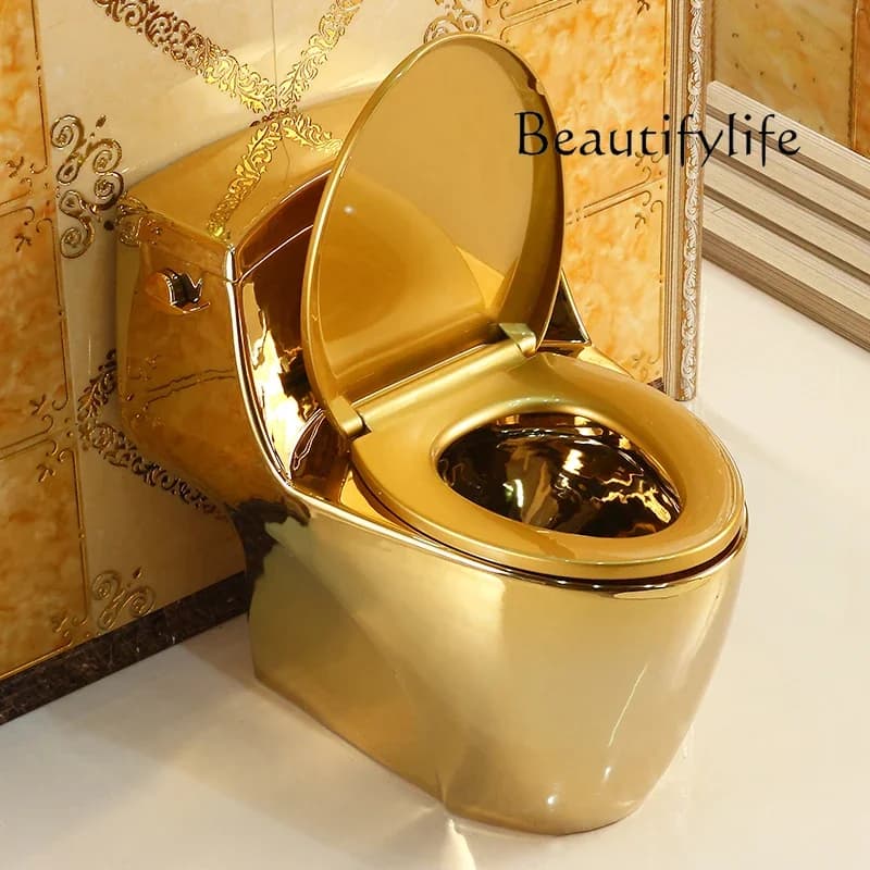 C Toilette a pressione laterale in stile europeo, toilette dorata, sifone super swirl Toilette a risparmio idrico e deodorante