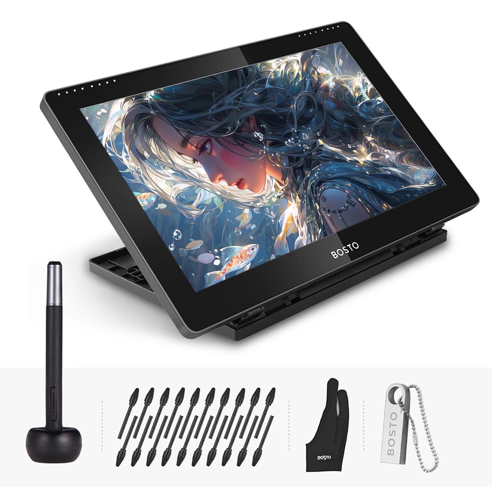 Boso 16HD 15.6 pollici IPS grafica disegno Tablet Display Monitor 1920*1080 16K livello di pressione con penna stilo ricaricabile