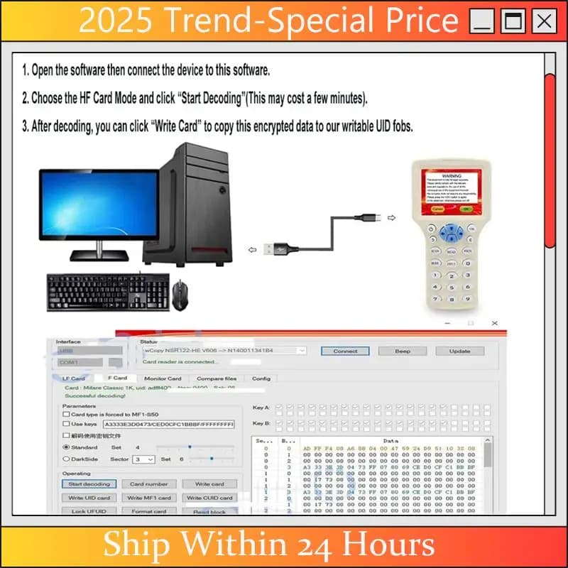 Duplicatore lettore scrittore RFID Programmatore smart card NFC a 10 frequenze 125Khz 13,56Mhz Decodificatore crittografato Chiave scrivibile