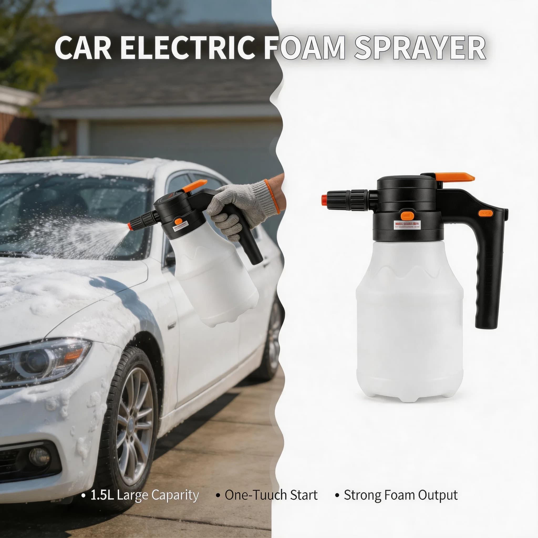 Handheld 1.5L Electric Foam Sprayer Portable High Pressure Washer Car Wash Water Gun Watering Kettle Cleaning Sprayer