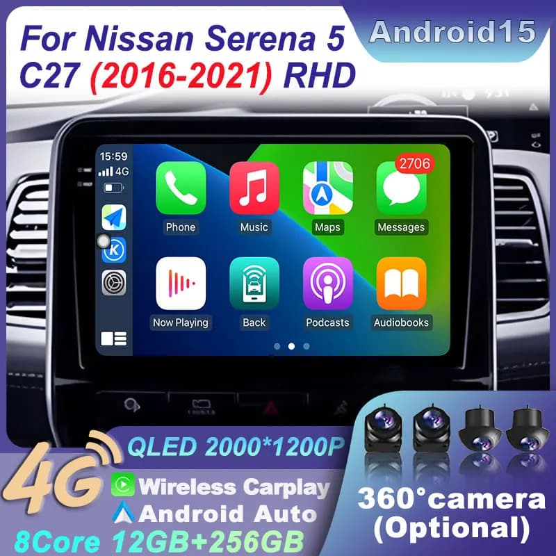 Andriod 15 Per Nissan Serena 5 C27 2016-2021 RHD Autoradio GPS Stereo Multimediale BT 2 Din Stereo di Navigazione 4G WIFI Carplay QLED