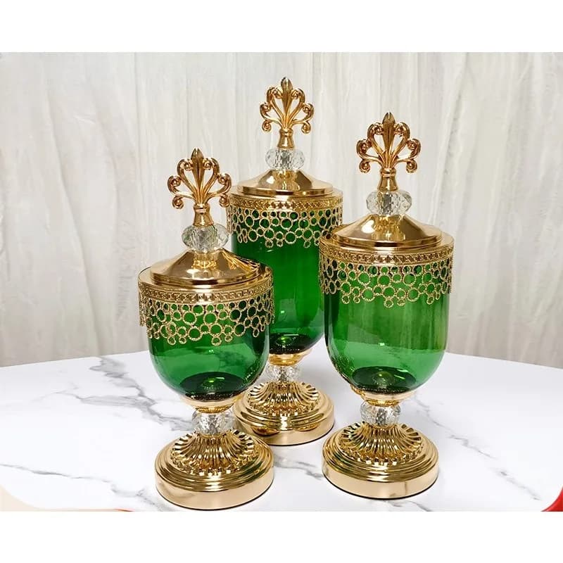 Golden Glass Storage Jar French Light Luxury Agate Bottle Candy with Lid Household Cotton Swab Jewelry Box Decoration