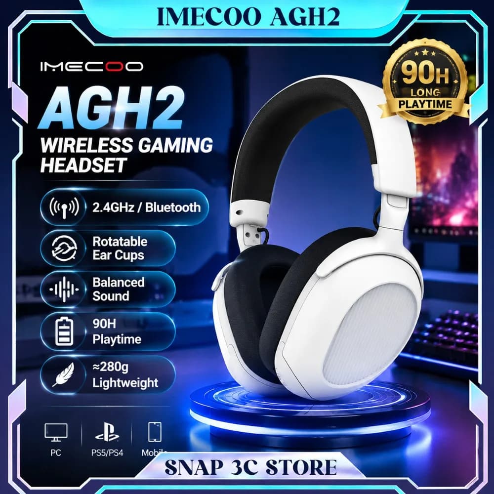 IMECOO AGH2 Wireless Gaming Headset 2.4GHz Bluetooth Dual Mode Over Ear Game Headphones with Mic for PS5 PS4 Switch PC Laptop