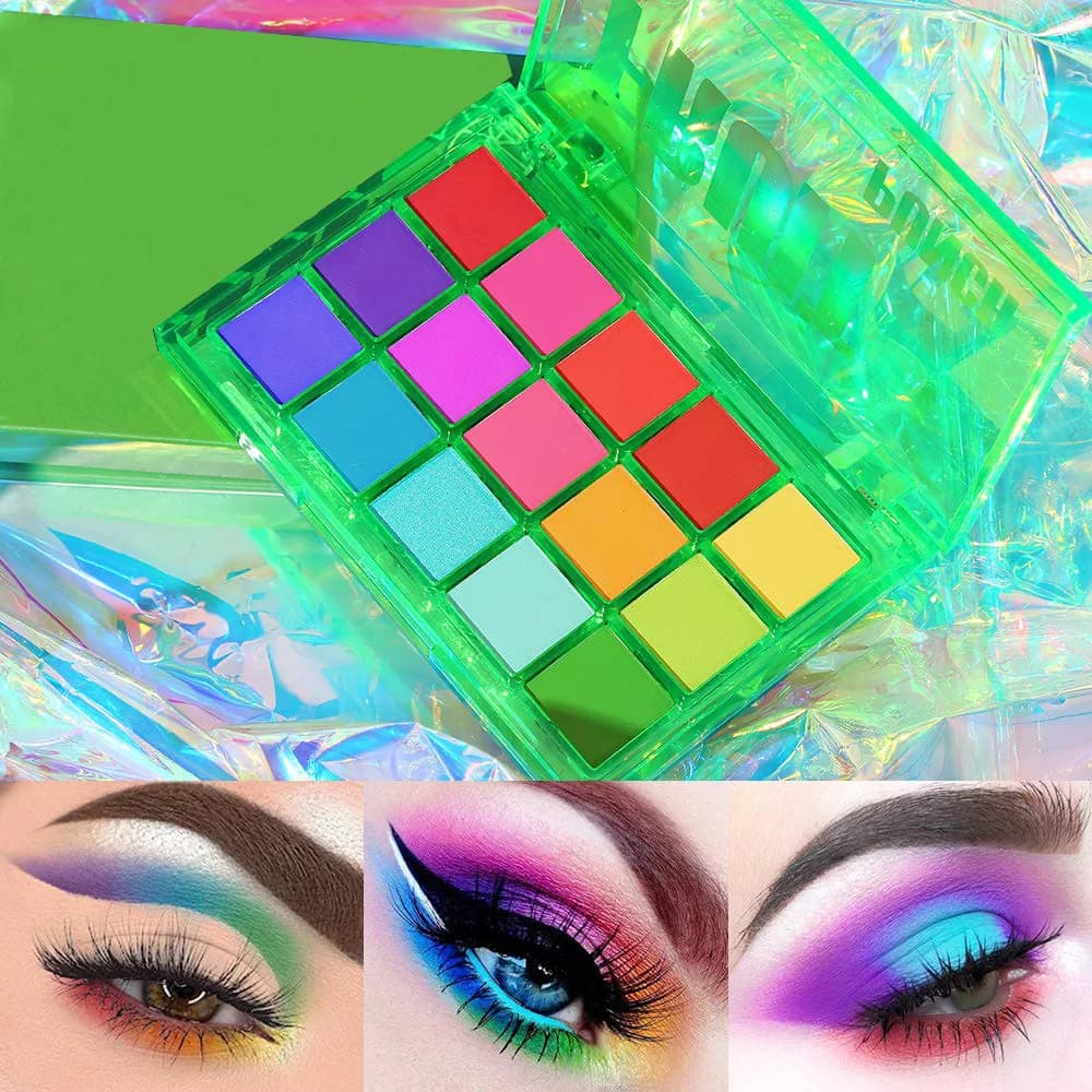 15 colori Eyeshadow Palette Set Colorful Neon Rainbow Makeup Eyeshadow Palette Vibrant Shimmer Matte Pigmented Blendable Make Up