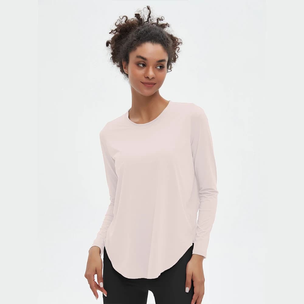 Quick drying Ice Silk Yoga Hoodie Round Neck Loose Breathable Coat Versatile Sports Long Sleeve T-shirt