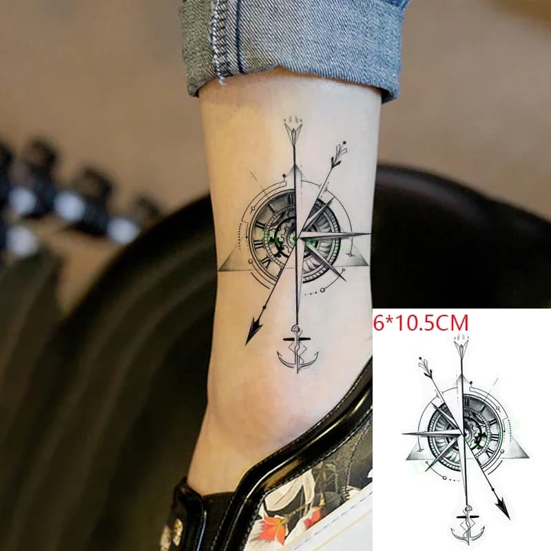 Autoadesivo del tatuaggio temporaneo impermeabile bussola freccia orologio romano ancora piccolo Body Art Flash Tattoo tatuaggio finto per donna uomo
