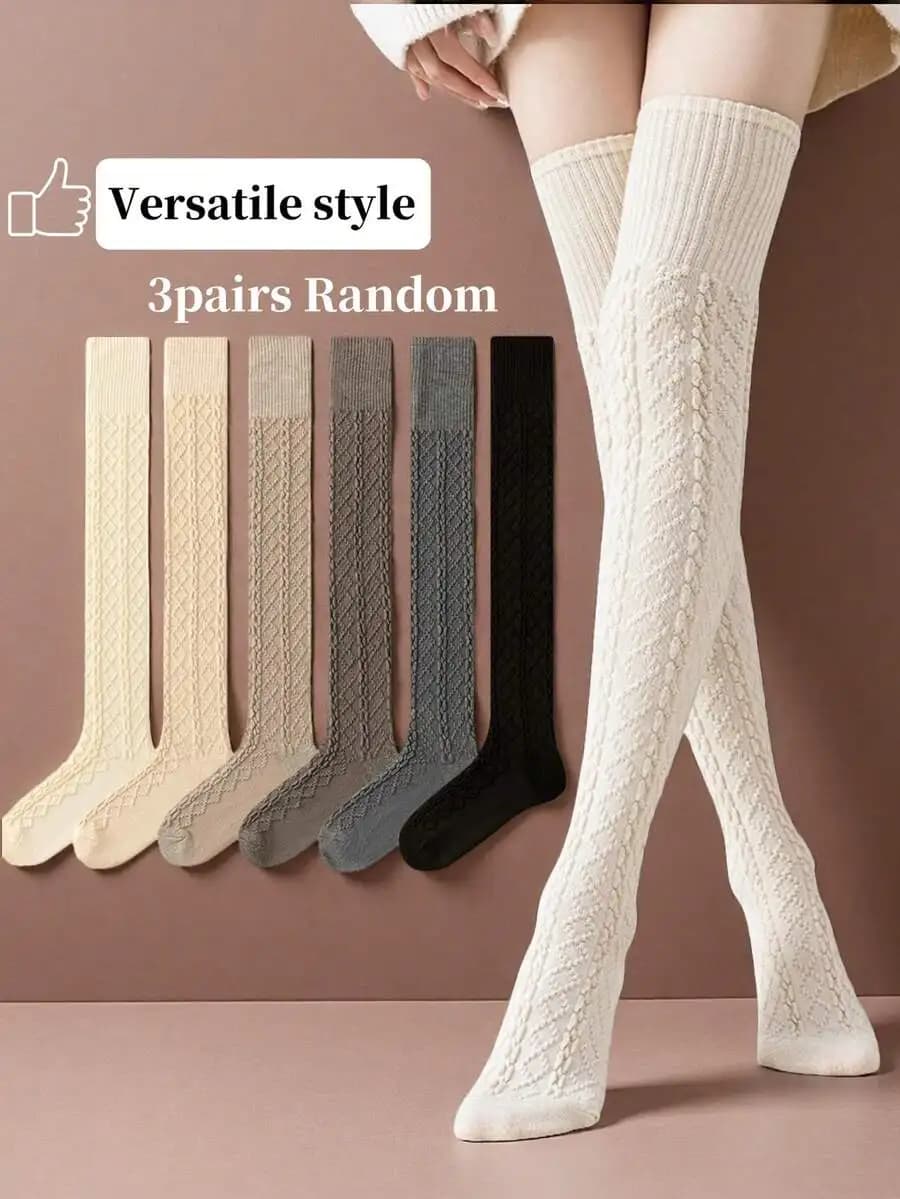 Women Over The Knee Socks Knitted Chain Design Multi-Color Fashion Versatile Daily Wear Spring Autumn