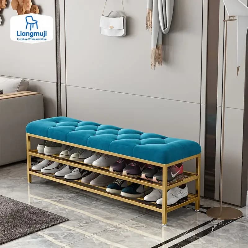 Luxury shoe stool for interior, bench for entrance shoes, brass for hallway fabric, shoe rack, shoe organizer, shoe rack, home furniture