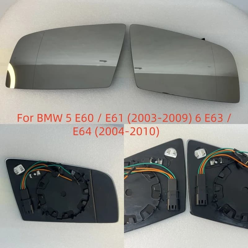 Large-angle heated mirror glass for cars with 4 pin reversing heaters for BMW 5 E60 / E61 (2003-2009) 6 E63 / E64 (2004-2010)