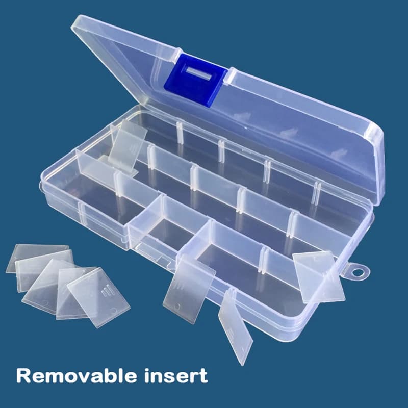 scatola porta oggetti 15 griglie scatola portaoggetti regolabile in plastica trasparente per contenitore per scatola rettangolare con bottone per gioielli