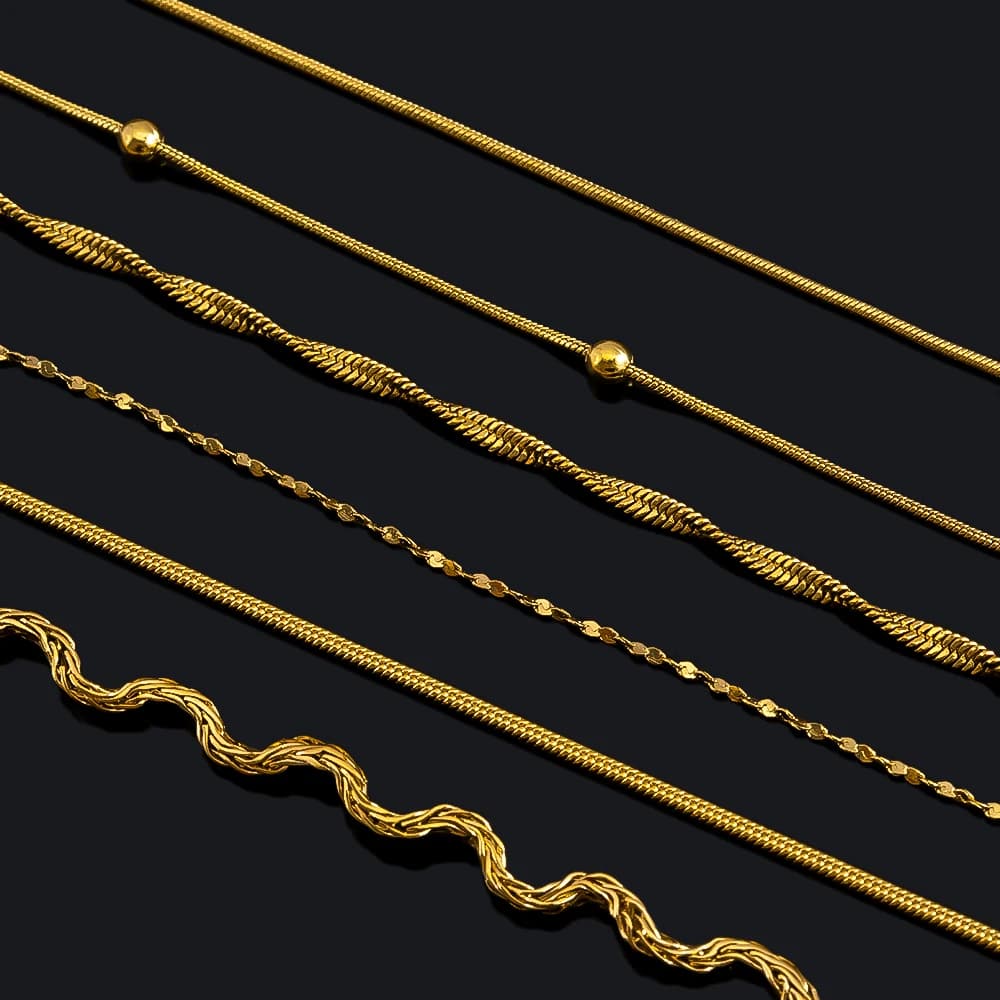 Catene a forma di serpente rotonde color oro in acciaio inossidabile Catena fai-da-te per cucito Collana Bracciale Materiali per la creazione di gioielli Non sbiadiscono