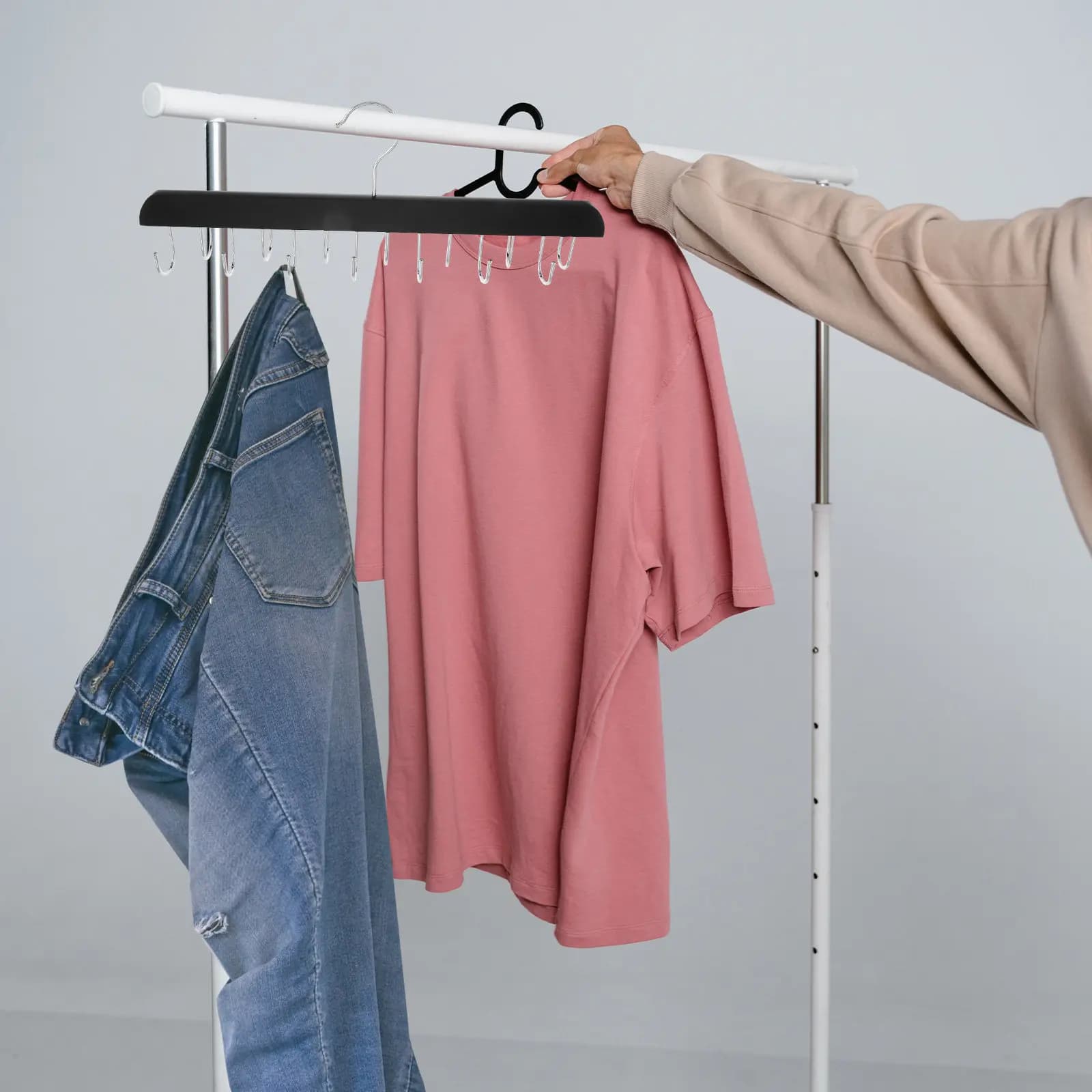 Appendiabiti in legno multiuso per jeans e pantaloni, salvaspazio, ganci resistenti, organizer per armadio per jeans, pantaloni e vestiti