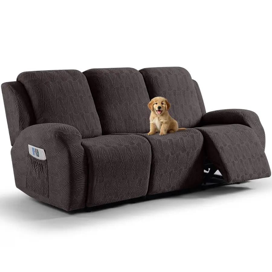 Reclinable Cover, 8 Pieces Elasticized Set, Jacquard Soft Coating for Reclining Sofa, Elastic Furniture Protection