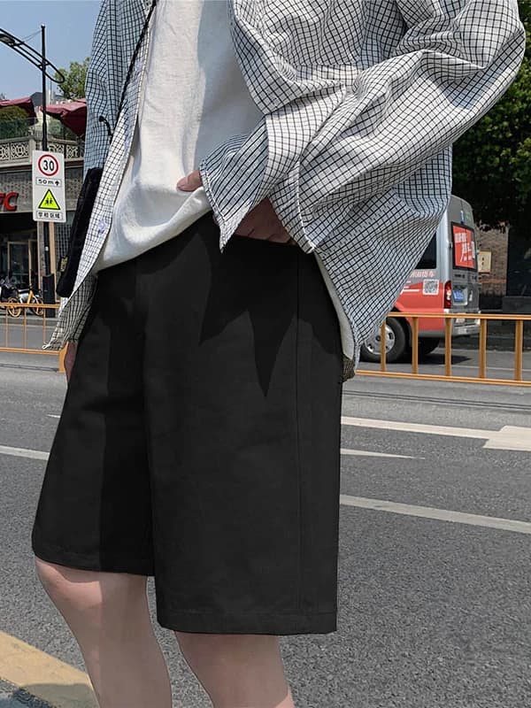 Black Casual Five-Point Men's Shorts Summer Korean Style Sporty Teenage Feeling Mid-Waist Loose Fit Polyester Fiber