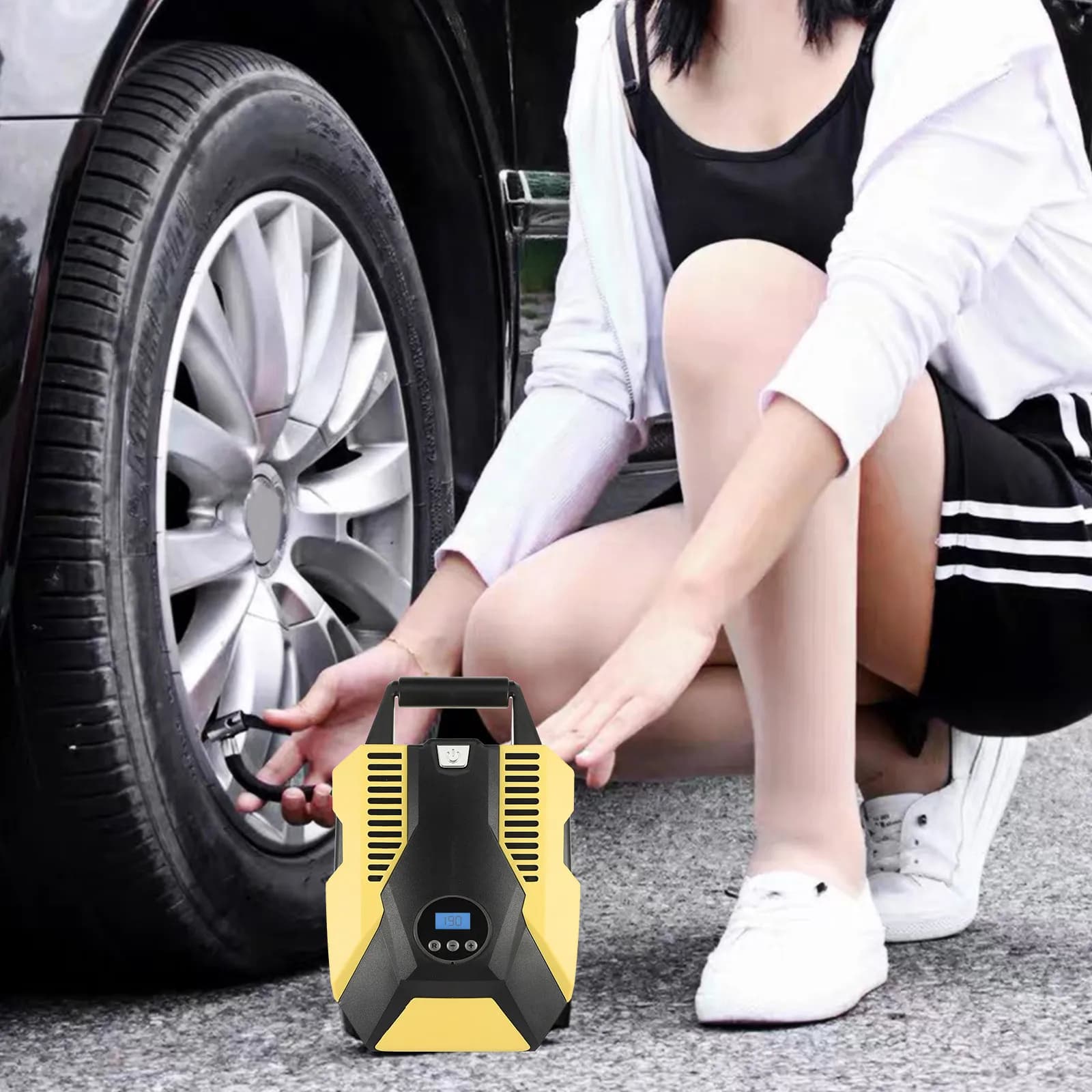 Compressore d'Aria Portatile Elettrico a 19 Cilindri per Auto, Gonfiatore Digitale per Pneumatici, Comodo per Gonfiaggio Veicoli
