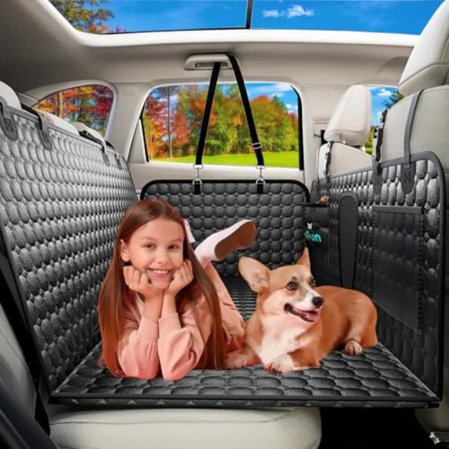 Estensore per Sedile Posteriore per Cani, Coprisedile Auto in Pelle PU Impermeabile per Sedile Posteriore con Fondo Rigido, Supporta 400 Libbre, Versione Aggiornata 2025