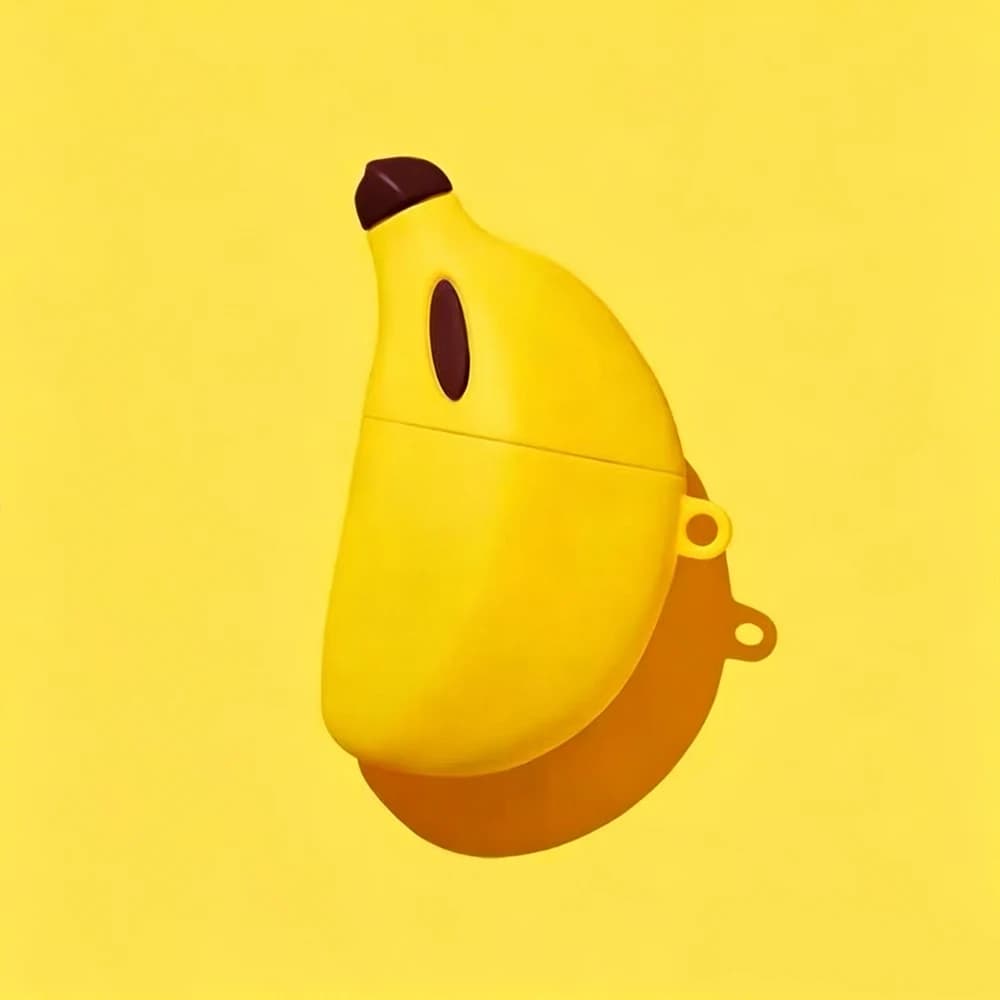 Custodia Protettiva in Silicone 3D a Forma di Banana Cartone Animato Divertente per Auricolari Airpods 4 1 2 3 Pro, Cover Carina per Airpods Pro2 con Gancio