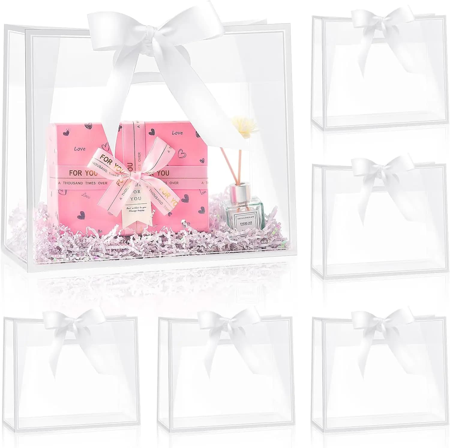 Sacchetti Regalo in Plastica Trasparente con Manici, Confezione da 12 Sacchetti Riutilizzabili per Bomboniere per Matrimoni e Addii al Nubilato, Materiale PP Resistente