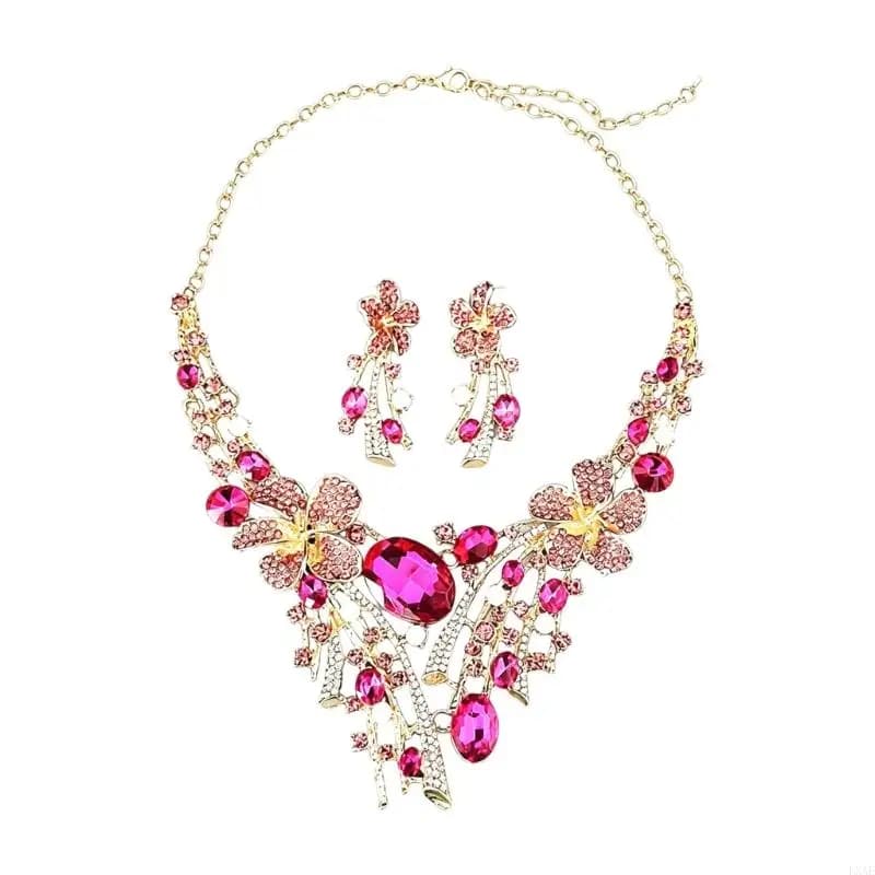 Set collana e orecchini con fiori scintillanti per occasioni speciali