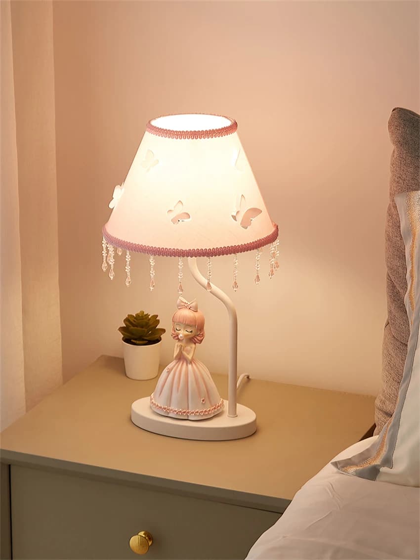 Farfalla rosa bambola del fumetto principessa lampade da tavolo camera dei bambini camera da letto comodino luci da scrivania desktop sala studio apparecchi di illuminazione