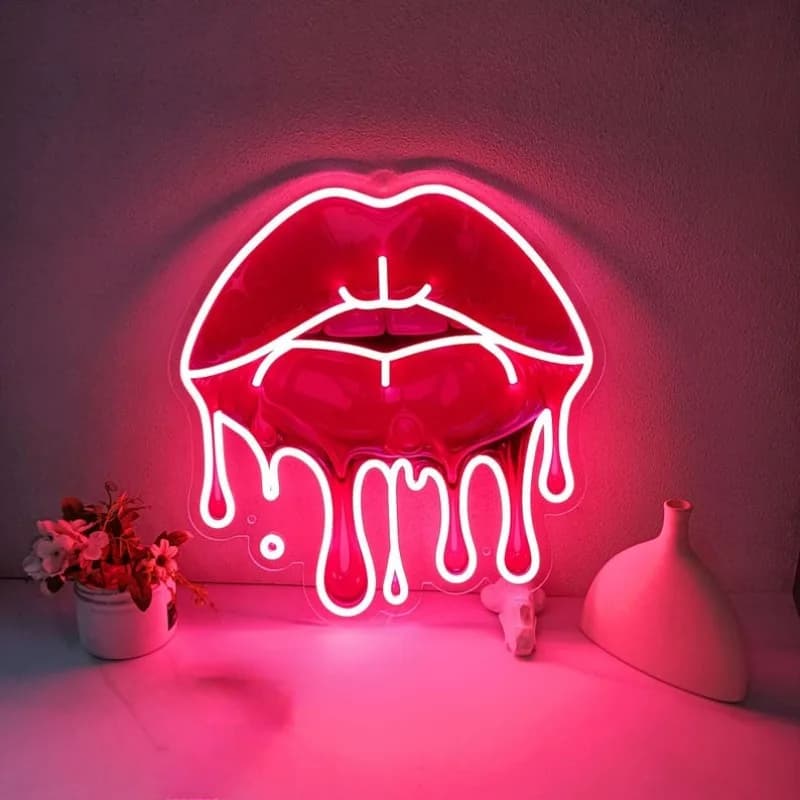 Labbra fendenti Insegna al neon stampata UV Luci al neon sexy a LED per decorazioni murali Regali perfetti per compleanni Decorazioni per la camera da letto di San Valentino