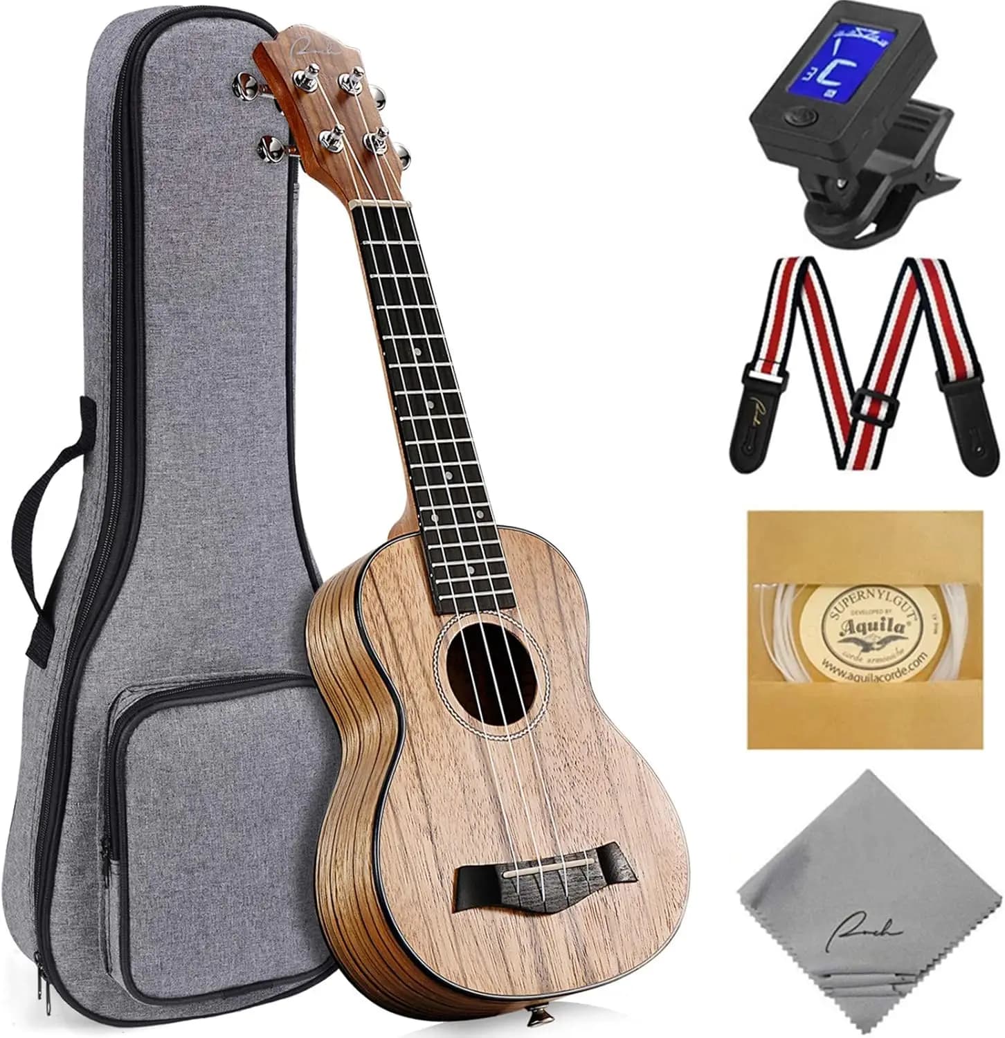 21-Inch Soprano Ukulele Starter Bundle for Beginners: Complete Kit with 12 Online Lessons, Gig Bag, Tuner, Strap, and Aquila Strings – Matte Finish